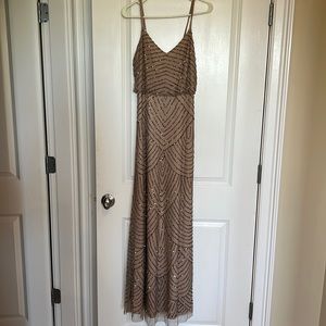 Taupe pink beaded bridesmaid dress